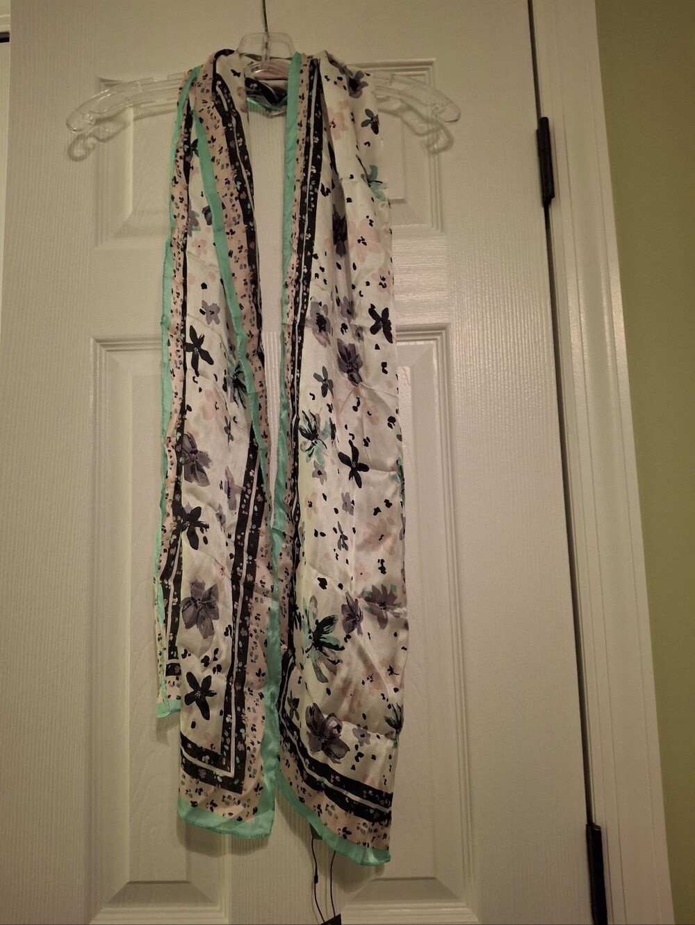Vince Camuto Floral Lightweight Silk And Modal Scarf in White, Black & Mint